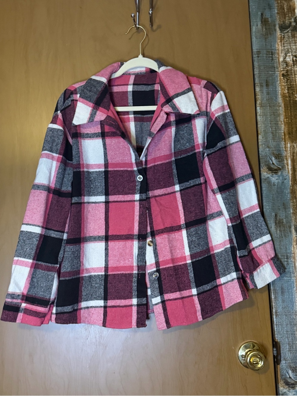 SHEIN Pink and Black Plaid Button-Up Shacket